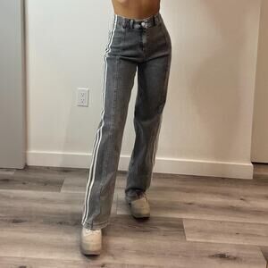 Striped High Waist Wide Leg Jeans